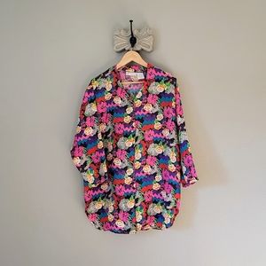 Vintage 1980s Retro Hot Pink Floral Tunic